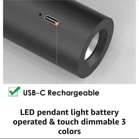 1 Battery Operated Pendant Light, LED Rechargeable Light Battery, 3 Color New - Picture 8 of 9